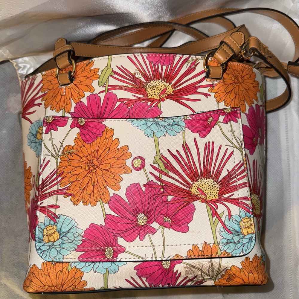 Nanette Lepore Pink and Orange Shoulder Bag with Floral Design